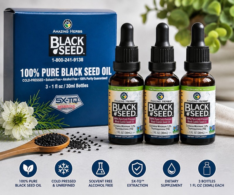 Amazing Herbs Black Seed Oil 1 oz Bottles Lot of 3 Cold Pressed Black Cumin Seed
