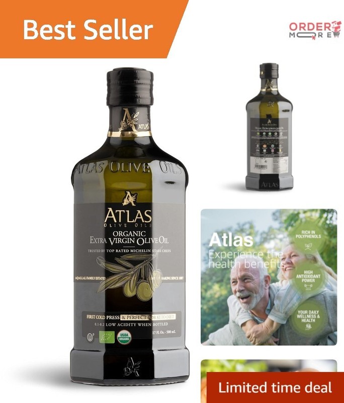 Atlas Cold Pressed Extra Virgin Olive Oil – Organic & Polyphenol Rich, 500 mL