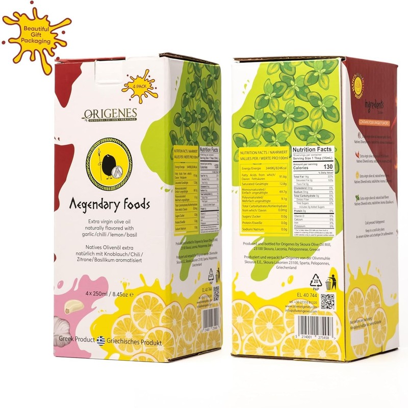 Pack of 4 Extra Virgin Flavored Olive Oil - Garlic, Chili, Lemon & Basil Infu... gallery