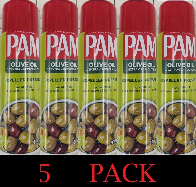 5x PAM EXPELLER PRESSED Extra Virgin OLIVE OIL Spray Non Stick 5 Oz Can 5 PACK