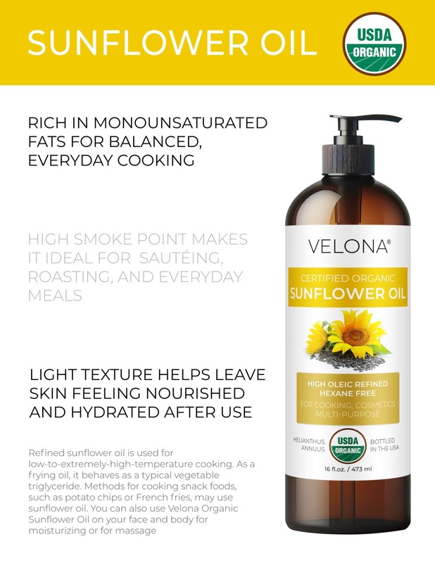 Velona USDA Certified Organic Sunflower Oil - 16 oz 100% Pure High Oleic Refine gallery