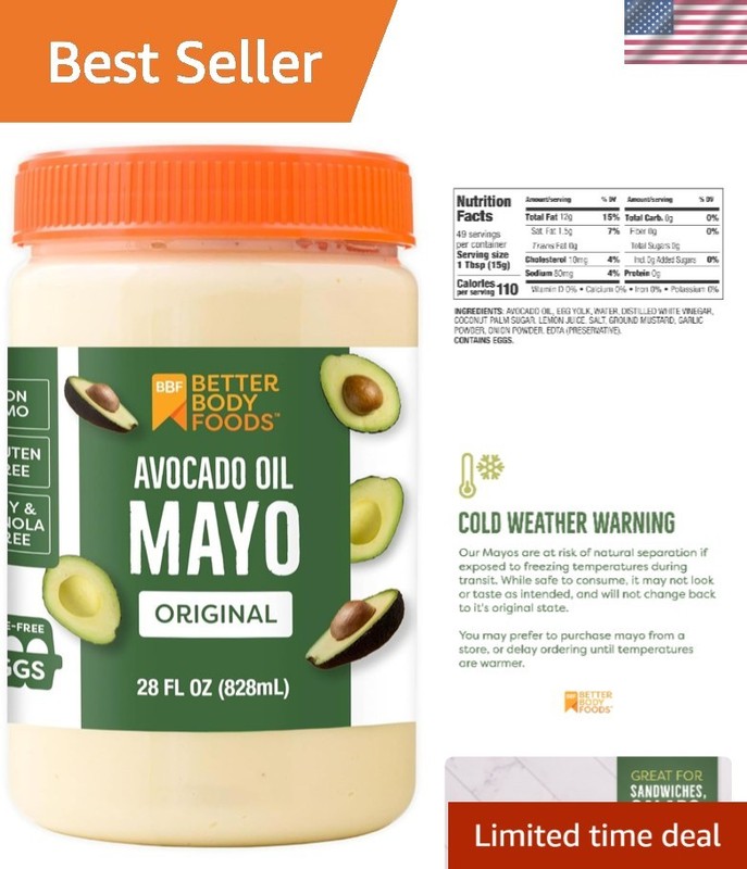 Gourmet Avocado Oil Mayo – Non-GMO, 28 Oz Jar for Healthy Culinary Choices
