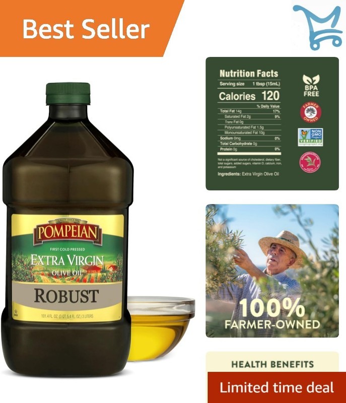Extra Virgin Olive Oil 101 Fl Oz First Cold Pressed Robust Flavor Protein