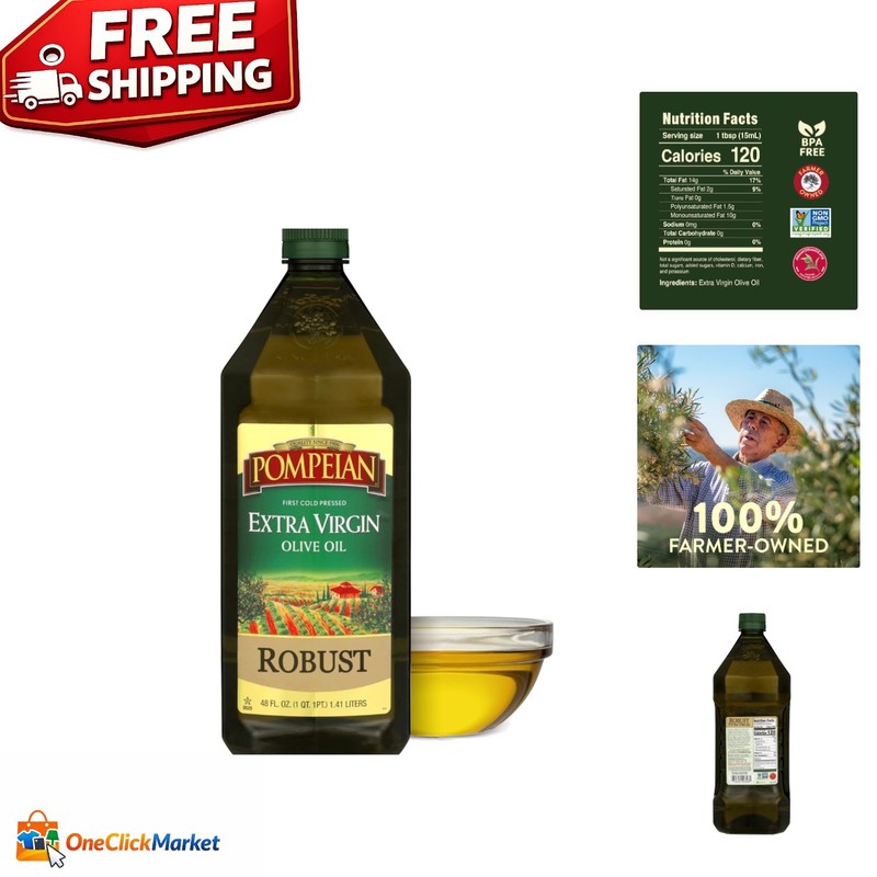 48 Fl Oz First Cold Pressed Extra Virgin Olive Oil – Perfect for Marinades