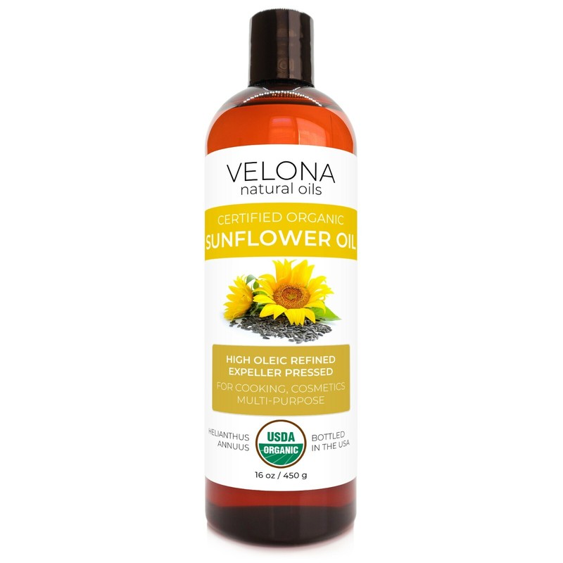 Velona USDA Certified Organic Sunflower Oil - 2 oz 7 lb Pure High Oleic Refined