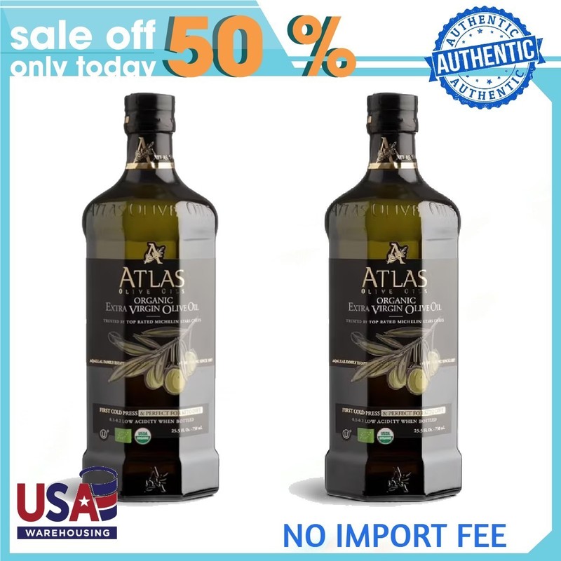 Atlas 750 Ml Organic Cold Press Extra Virgin Olive Oil With Polyphenol Rich 2pk