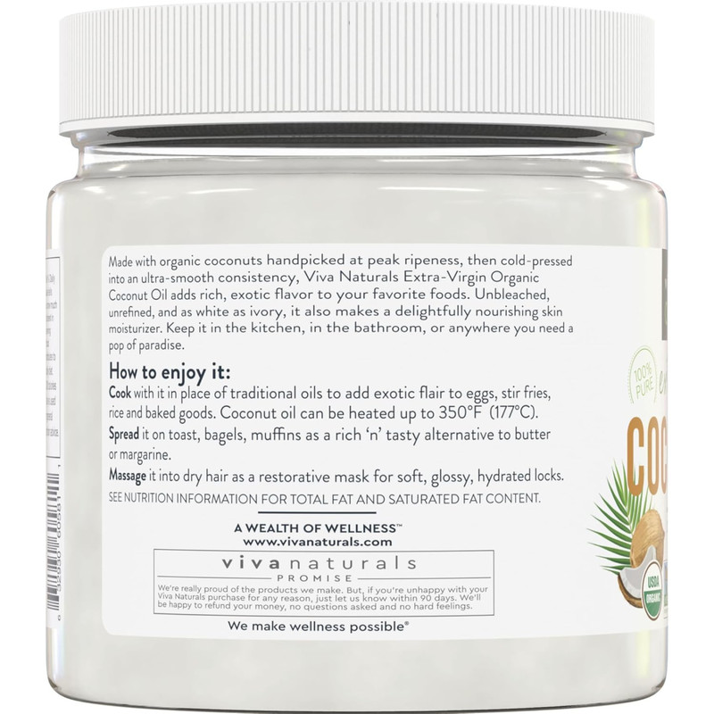 Viva Naturals Organic Coconut Oil 16 oz Unrefined Cold-Pressed Hair Skin Cooking gallery