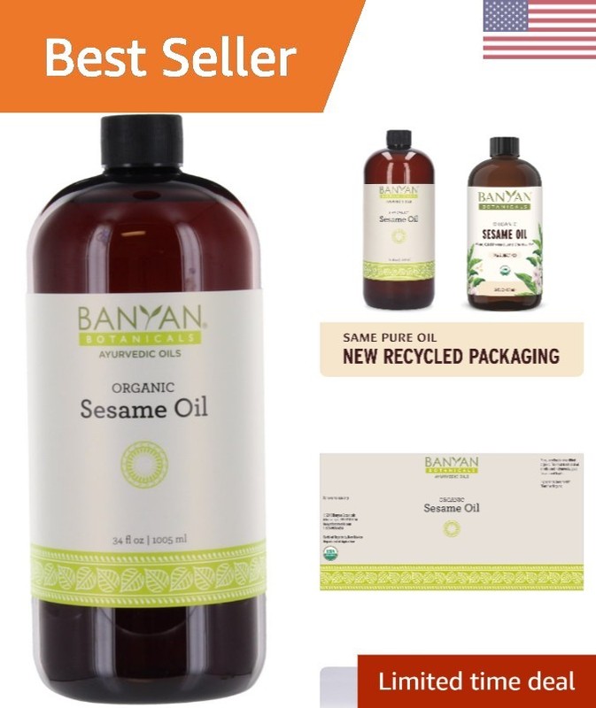 Organic & Unrefined Sesame Oil - 34oz Ayurvedic Beauty Elixir - & Non-GMO