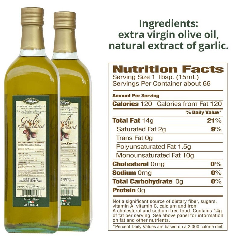 Garlic-Infused Extra Virgin Olive Oil - 34 oz Cold-Pressed Glass Bottle (2-Pack) gallery