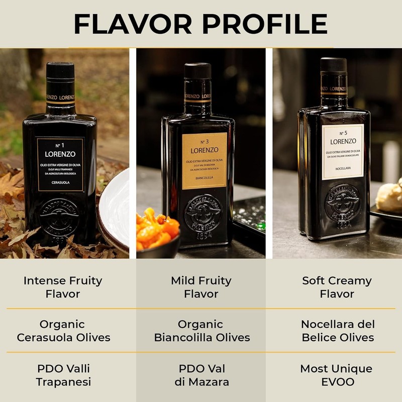 Lorenzo Organic Extra Virgin Olive Oil Gift Box, Premium Sicilian PDO Trio Set gallery