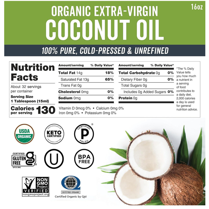 Viva Naturals Organic Coconut Oil, 16 fl oz – Unrefined, Cold-Pressed Extra Virg gallery