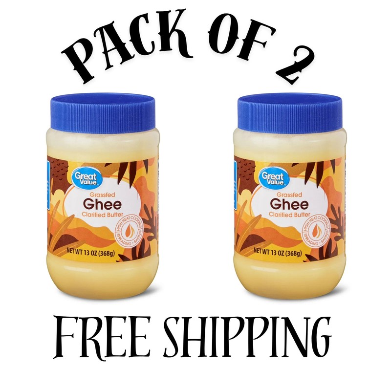 (2 PACK) Great Value Grassfed Ghee Clarified Butter Jar, 13oz Full