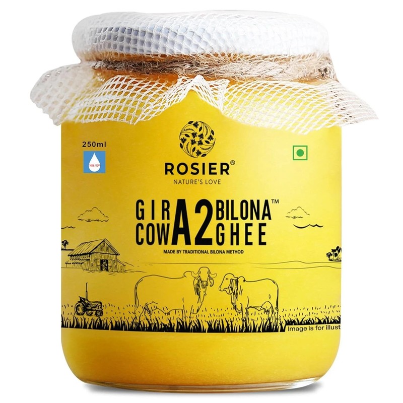 ROSIER A2 Gir Cow Ghee 250ml | Traditional Bilona Method | Pure Grass-fed Desi