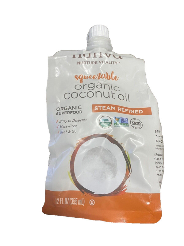 Lot of 3 Nutiva Organic Steam-Refined Coconut Oil, 12 oz, USDA Organic, Non-GMO,