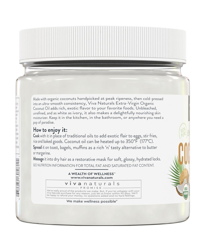 Viva Naturals Organic Coconut Oil, 16 fl oz – Unrefined, Cold-Pressed Extra Virg gallery