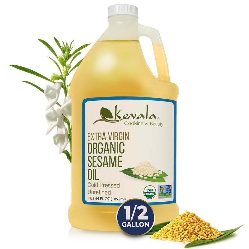 Kevala Organic Extra Virgin Sesame Oil – 64 fl oz – 1/2 Gal – Sesame Seed