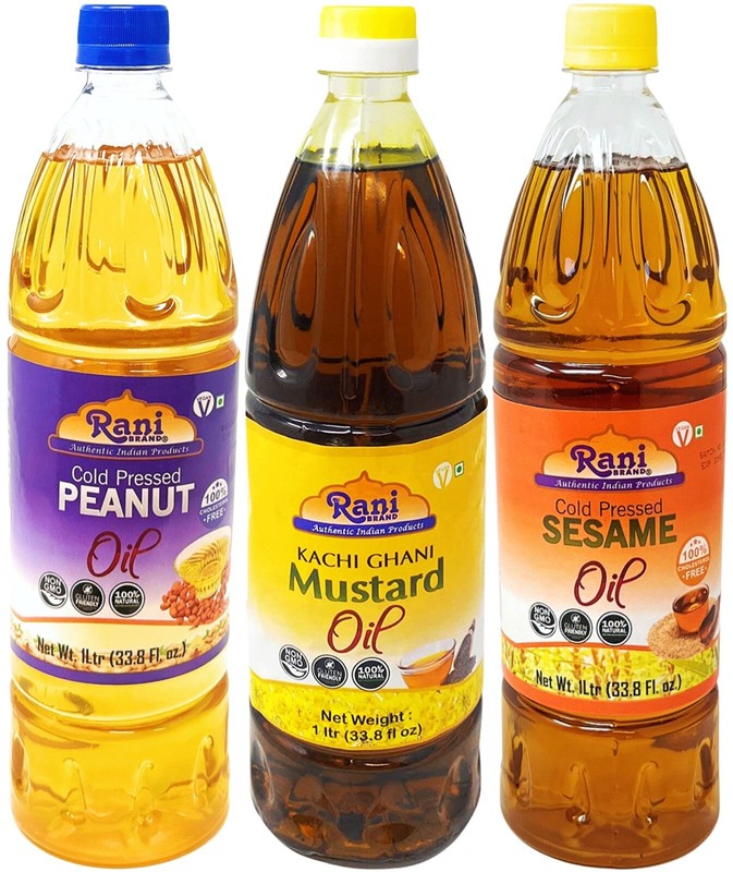 Rani Premium Oils Combo Set of 3 – Peanut Oil, Mustard Oil, Sesame Oil 33.8oz