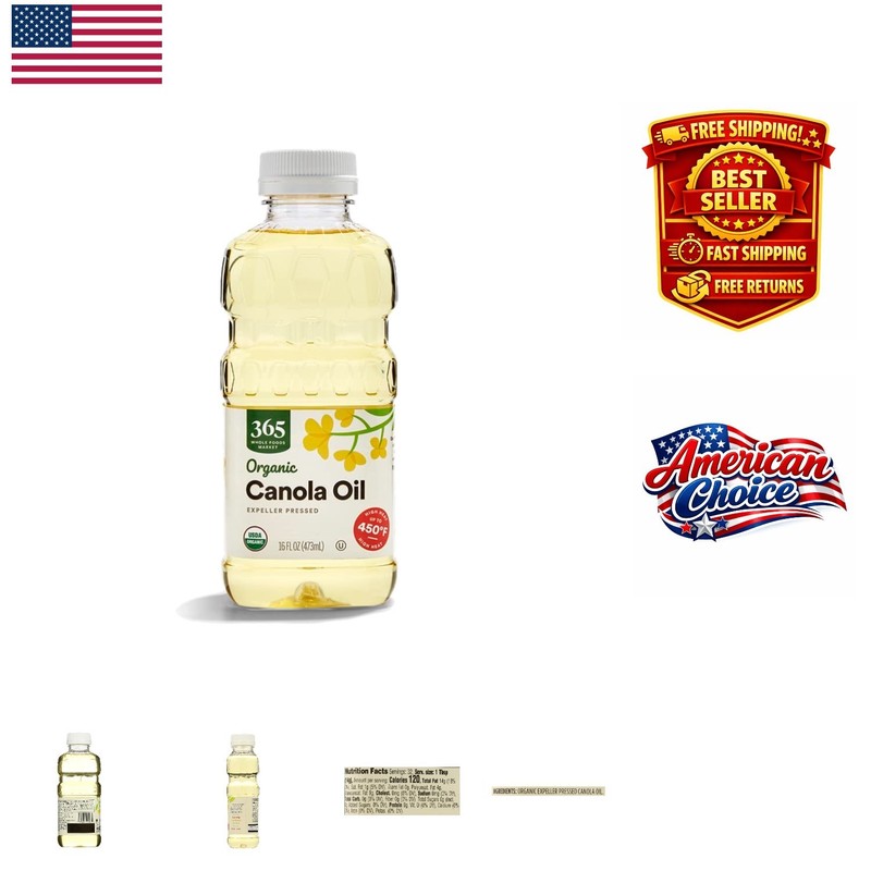 Light and Neutral Organic Canola Oil, 16 Fl Oz – High Heat Cooking Essential