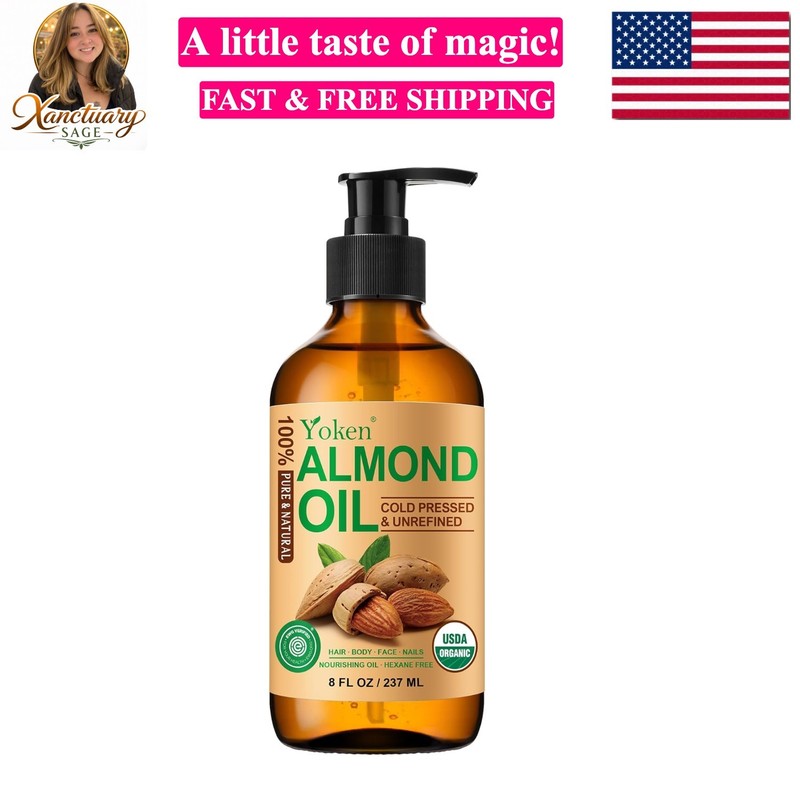 Organic Almond Oil 8 fl oz, USDA 100% Pure Natural Cold Pressed Almond Oils i…
