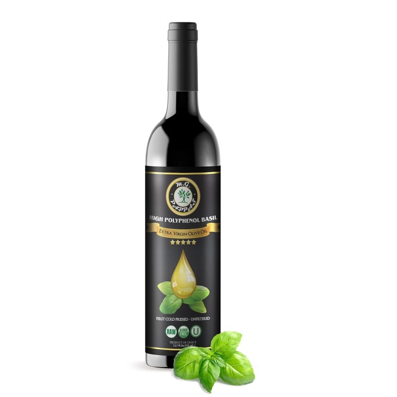 M.G. PAPPAS High Polyphenol Rich Basil Infused Olive Oil - Extra Virgin Olive...