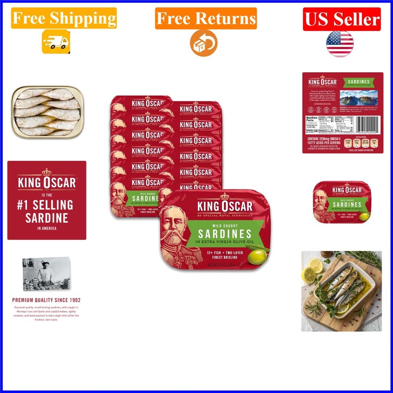 12-Can Pack of Sardines in Extra Virgin Olive Oil, 3.75 oz Each