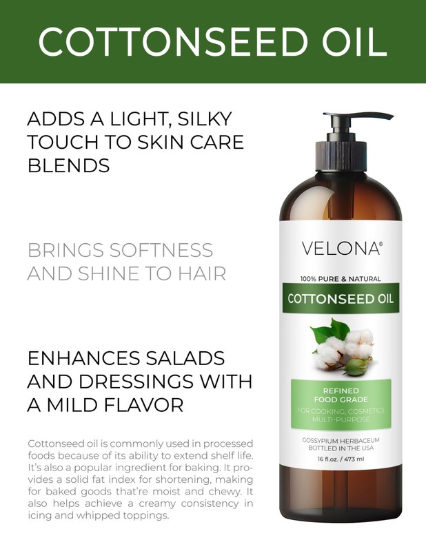Cottonseed Oil by Velona - 2oz-7lb Refined, Cold pressed | Cooking Dressing gallery