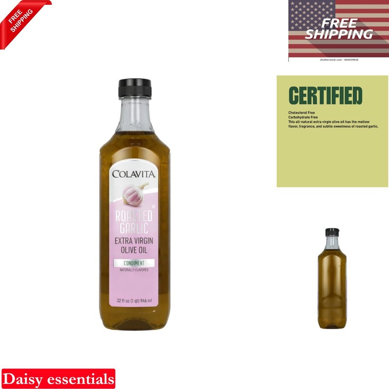 Roasted Garlic Extra Virgin Olive Oil 32 Fl Oz Cold Pressed Cooking & Dipping