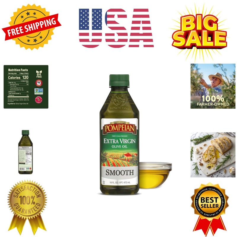 Smooth Extra Virgin Olive Oil – 16 Fl Oz – First Cold Pressed Olive Oil for C…