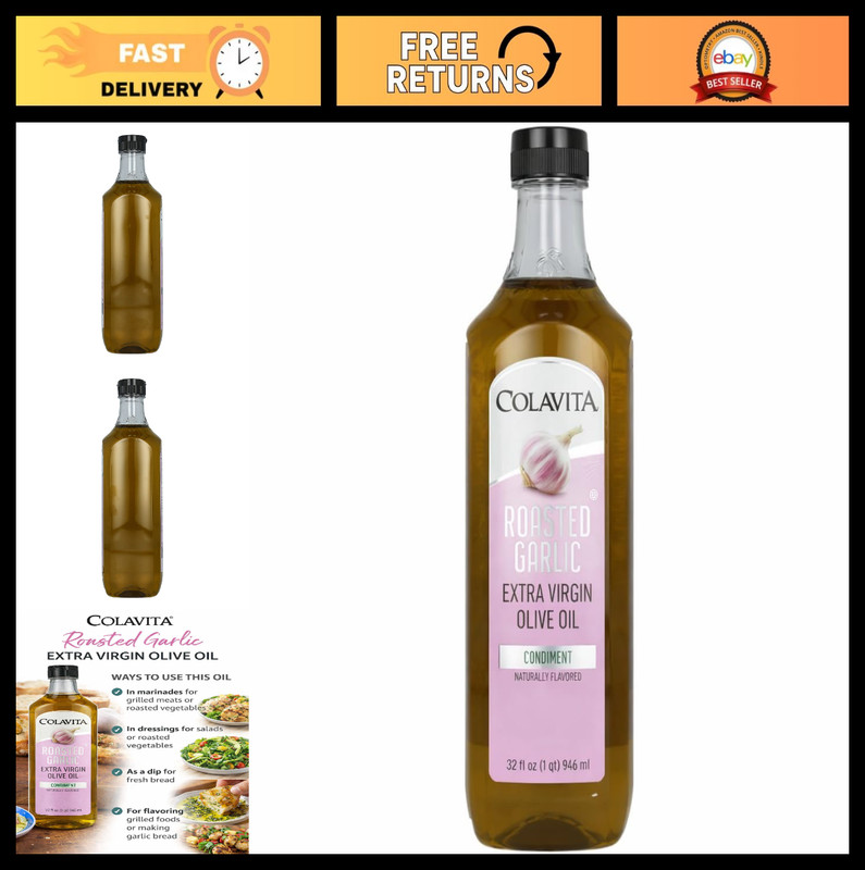 Roasted Garlic Extra Virgin Olive Oil 32 Fl Oz – Cold Pressed, Infused for Cooki