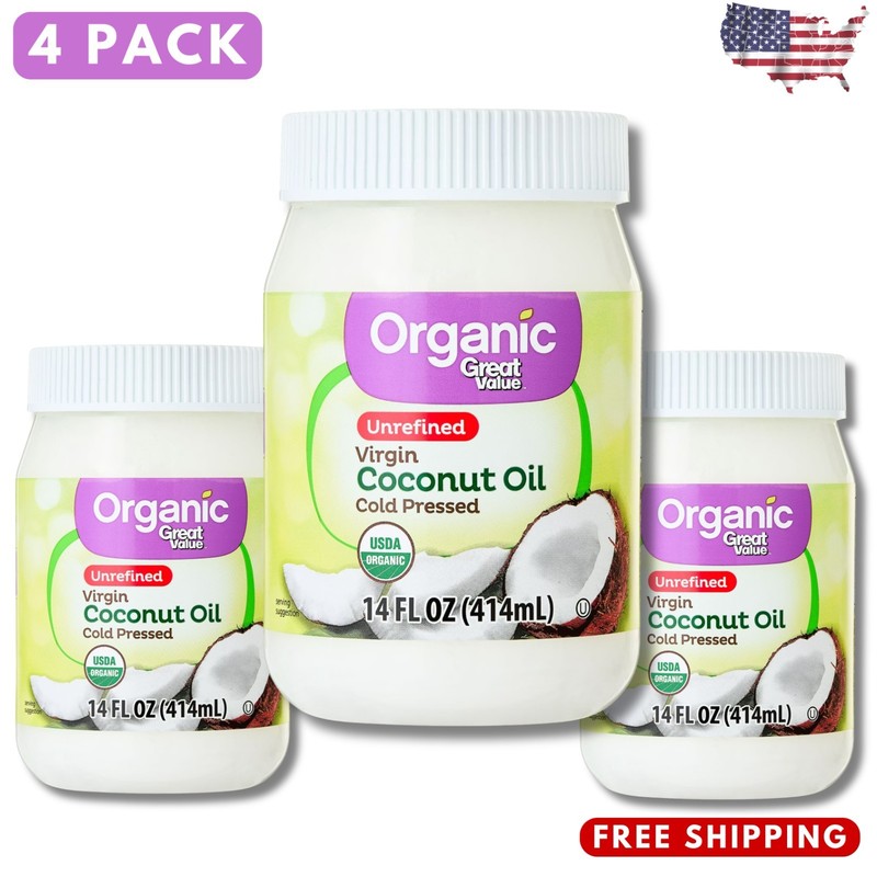 3 pk Great Value Organic Unrefined Virgin Coconut Oil, 14 fl oz