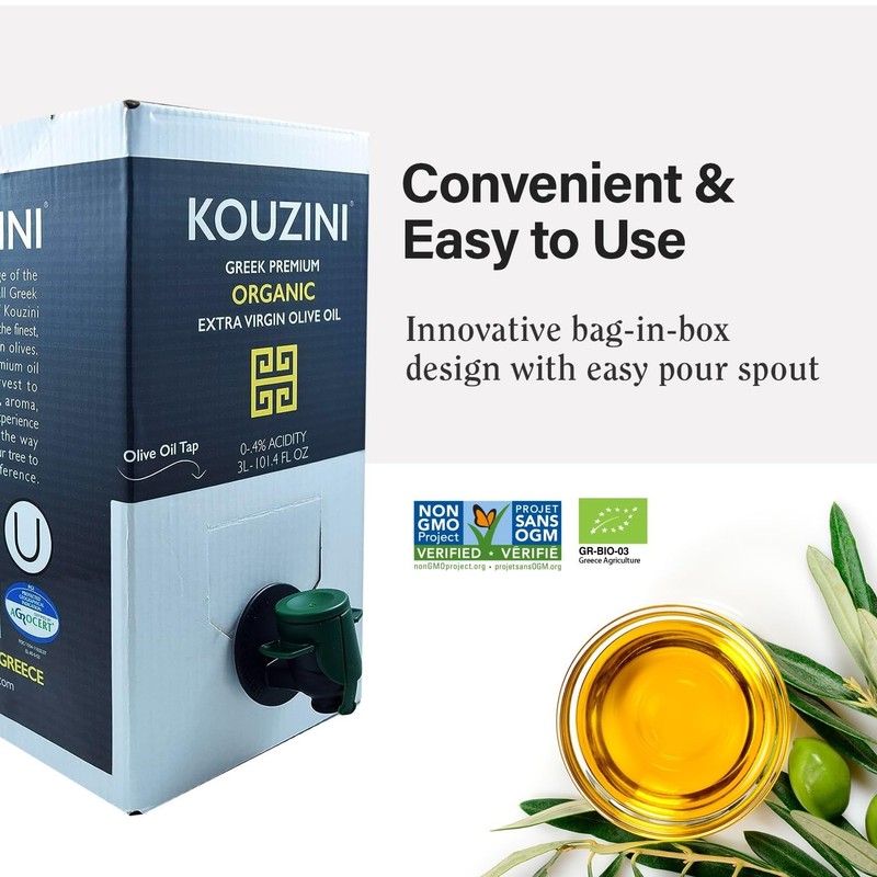 Organic Extra Virgin Olive Oil, Bag in Box 3 LT Premium Organic Greek Olive Oil.