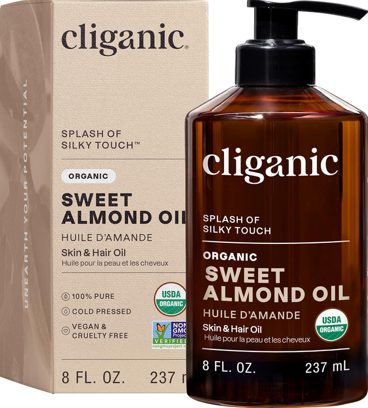 Organic Sweet Almond Oil, 100% Pure (8Oz) – for Skin & Hair, Nourishing Carrier
