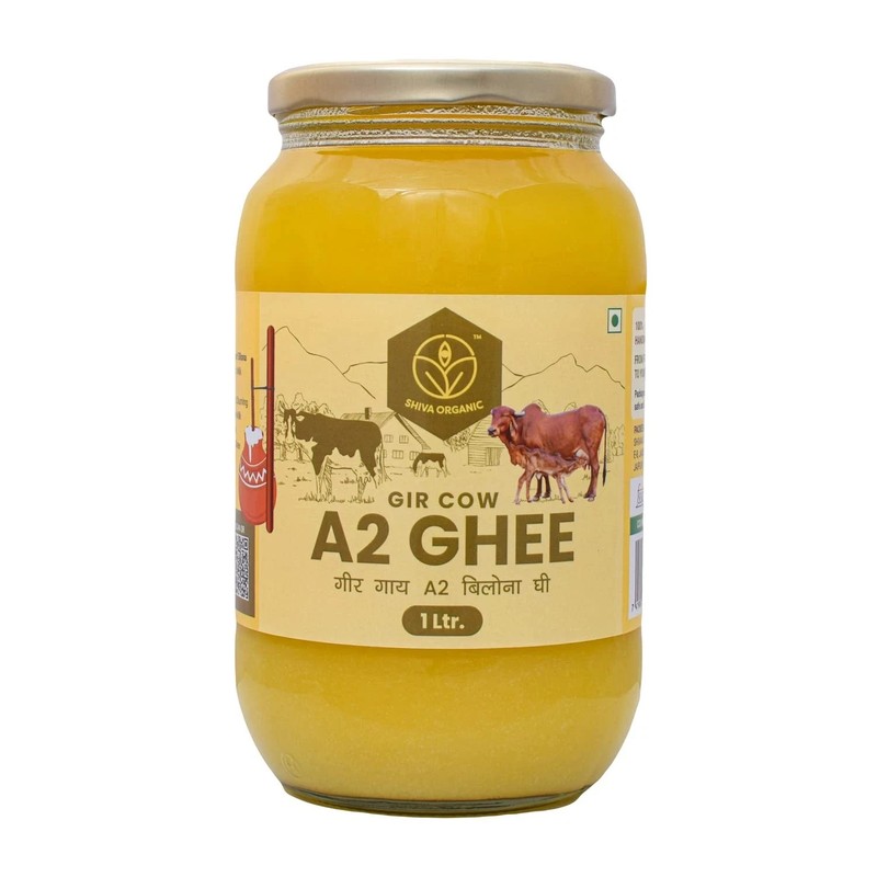 Shiva Organic Desi Gir Cow A2 Ghee 1L Bilona Method Grass-Fed Pure Ghee