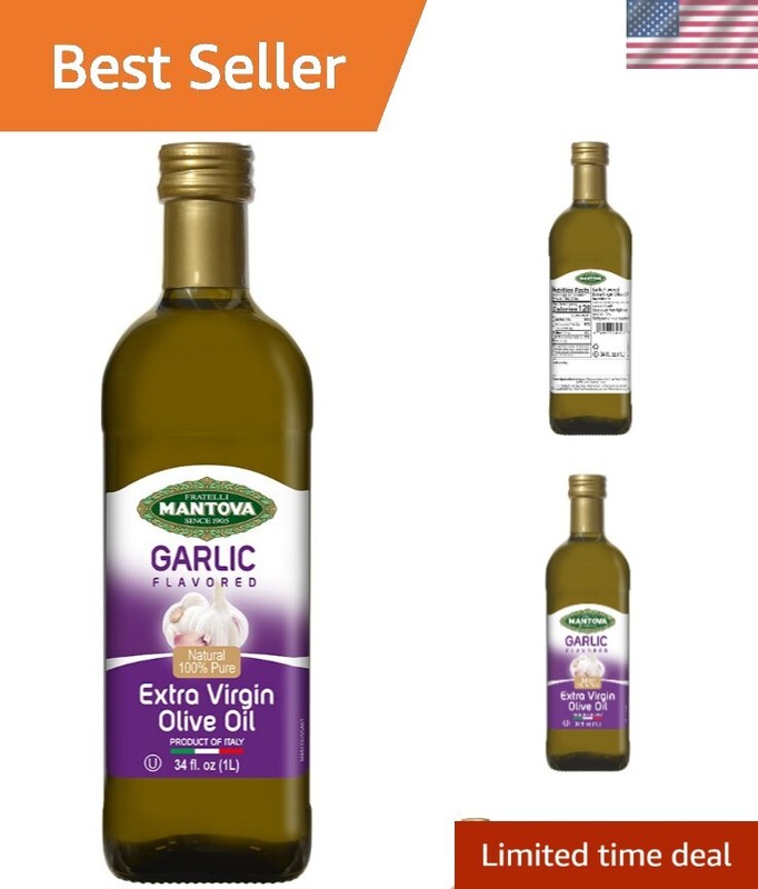 Garlic-Infused Extra Virgin Olive Oil – 34 oz Cold-Pressed Glass Bottle (2-Pack)