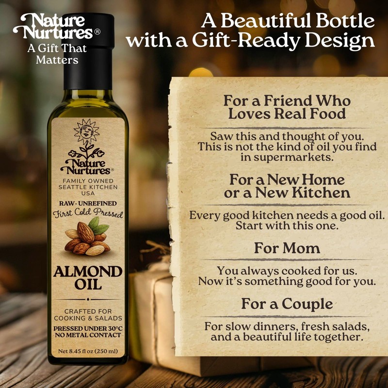 Almond Oil for Cooking Raw Unrefined First Cold-Pressed Below 30C Made in USA gallery