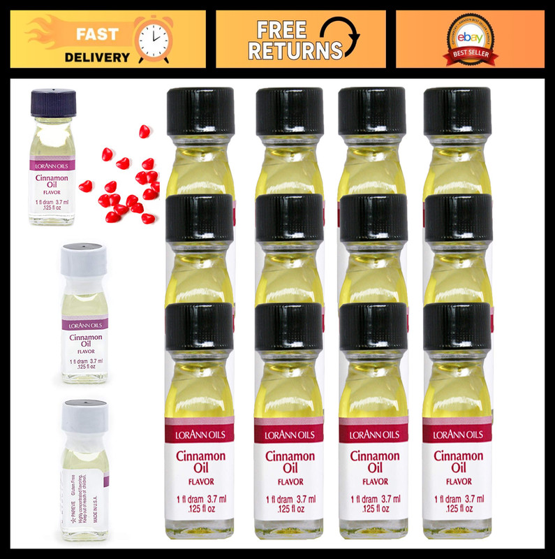 Cinnamon Flavoring Oil – 1 Dram Bottle (0.0125 fl oz) – 12 Pack for Baking & Coo