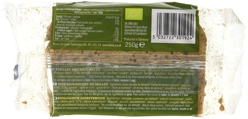 Biona Organic Millet Wholegrain Bread, 250g gallery