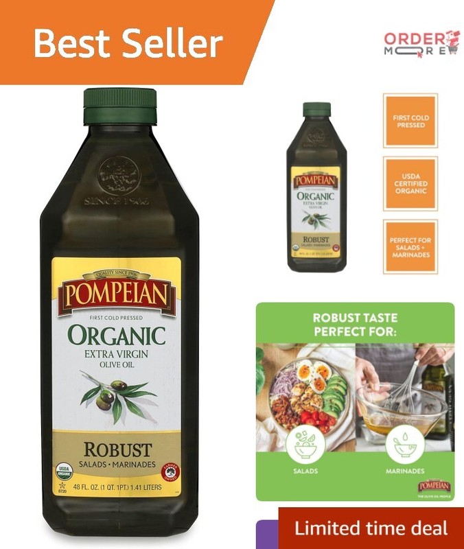 Crafted USDA Certified Organic Extra Virgin Olive Oil - 48 OZ Full-Bodied Taste