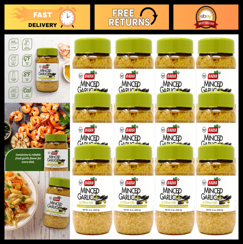 Minced Garlic in Olive Oil, 8oz – Pack of 12, Fresh Flavor for Cooking & Seasoni