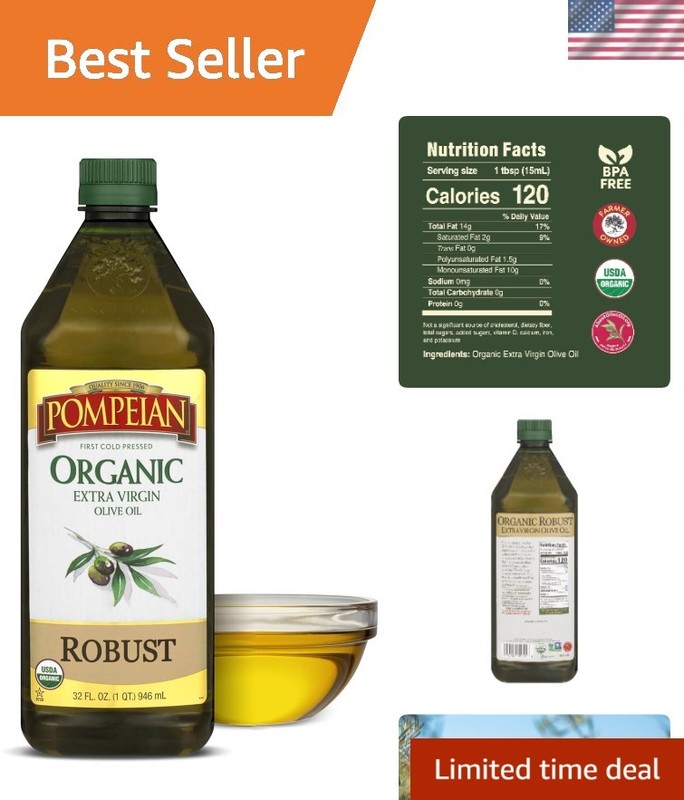 First Cold Pressed Robust Organic Olive Oil – 32 fl oz – Perfect for Dressings