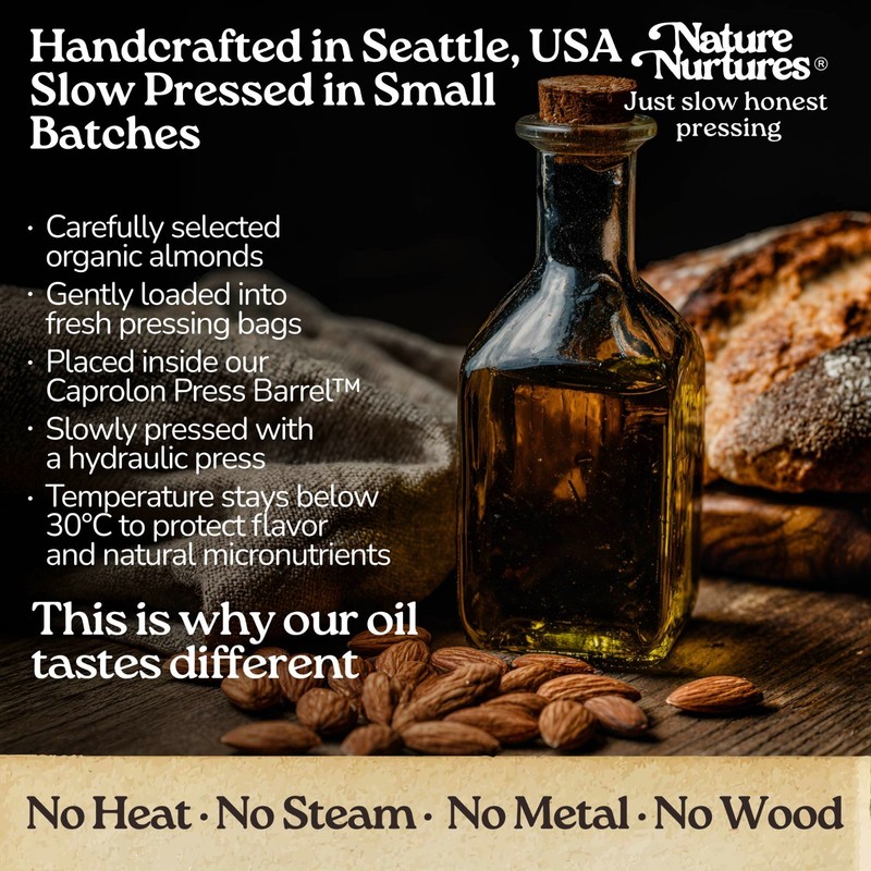 Almond Oil for Cooking Raw Unrefined First Cold-Pressed Below 30C Made in USA gallery