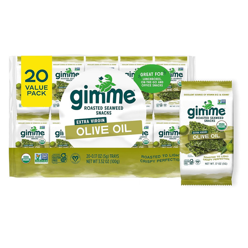Gimme Seaweed Organic Premium Roasted Seaweed Snacks, Virgin Olive Oil, 20 Count