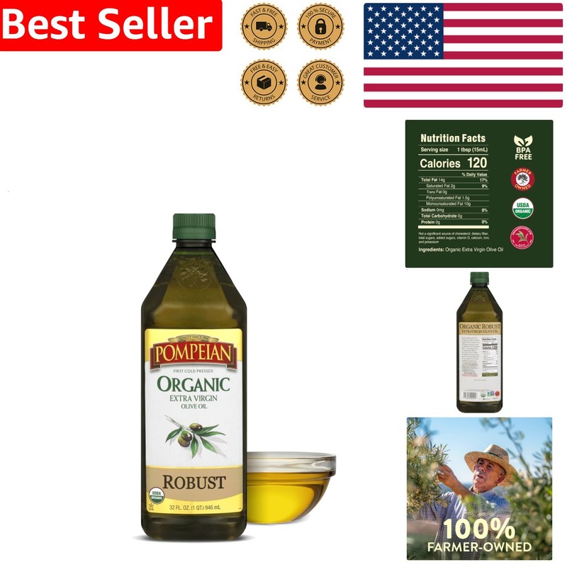 Robust Organic Extra Virgin Olive Oil 32oz First Cold Press For Marinades