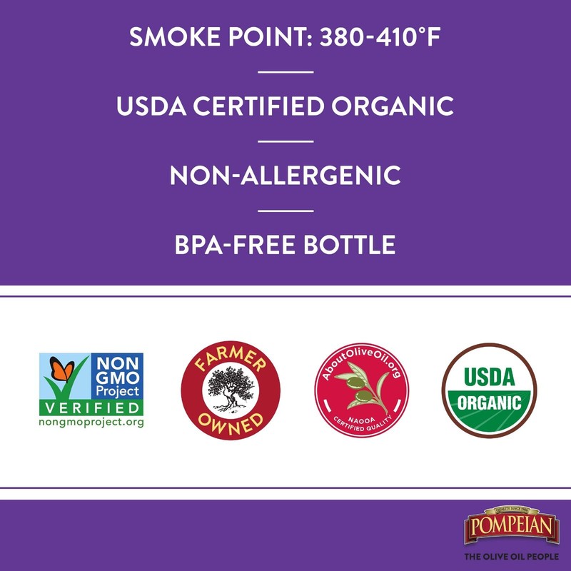 Pompeian USDA Organic Smooth Extra Virgin Olive Oil, First Cold Pressed, Smooth gallery
