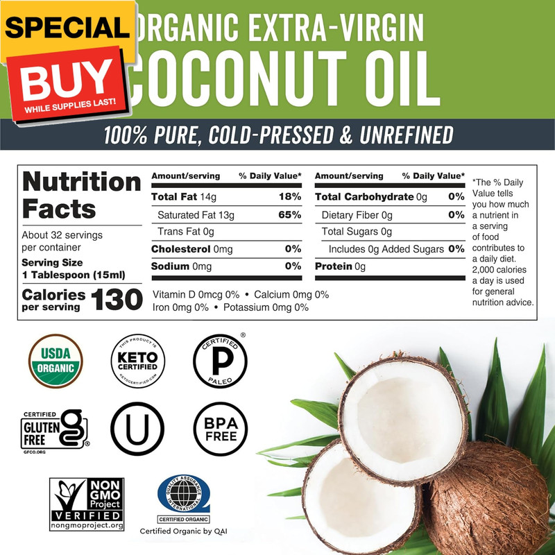 Organic Coconut Oil - Unrefined, Cold-Pressed Extra Virgin Coconut Oil, USDA Org gallery