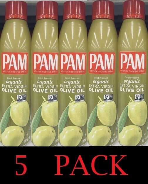 5x PAM COLD PRESSED ORGANIC Extra Virgin OLIVE OIL Spray Non Stick 5 Oz 5 PACK