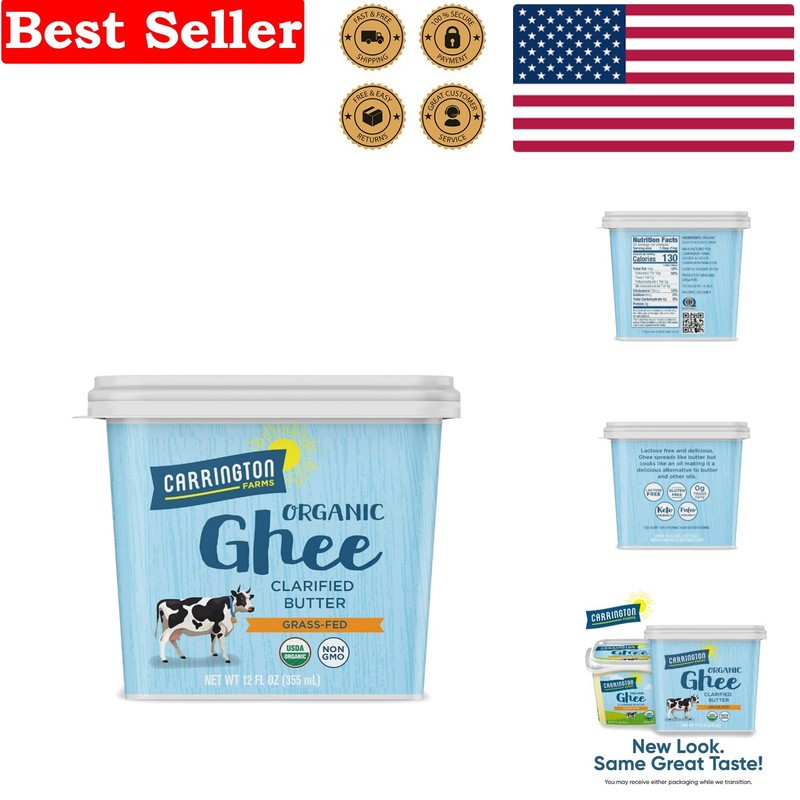 Organic Grass Fed Ghee 12 Fl Oz - Nutritional Powerhouse for Healthy Cooking