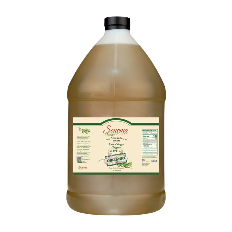 Organic Garlic Infused Extra Virgin Olive Oil Bulk 1 Gallon / 3.8 Liter / 128oz