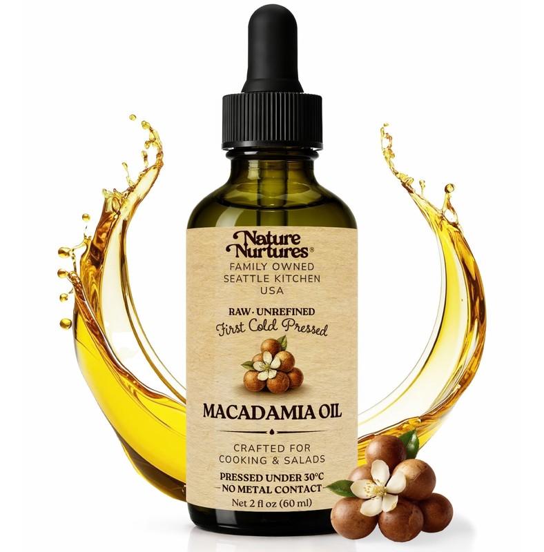 Macadamia Oil for Cooking Raw Unrefined First Cold-Pressed Below 30C Made in USA