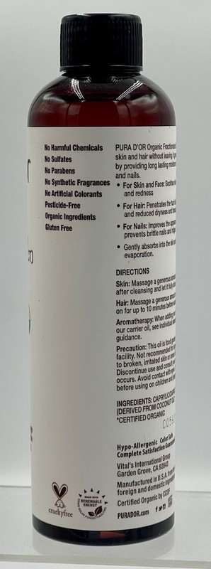 PURA D'OR Organic Coconut Oil MCT Carrier Oil 8oz Moisturizing Massage Oil gallery
